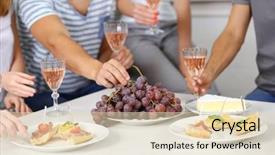  Presentation with friends eating and drinking wine - Slide deck having hands with glasses of wine background and a lemonade colored foreground