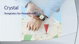  Presentation with gps - Presentation theme enhanced with hands with gps navigator map background and a sky blue colored foreground