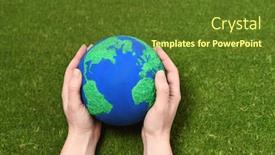  Presentation with world geography earth globe model - Audience pleasing PPT layouts consisting of hands-with-handmade-earth-model backdrop and a tawny brown colored foreground