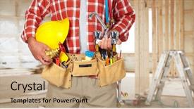  Presentation with water tap - Audience pleasing presentation theme consisting of hands with helmet and water backdrop and a  colored foreground