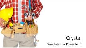  Presentation with water tap - Presentation theme featuring hands with helmet and water background and a white colored foreground