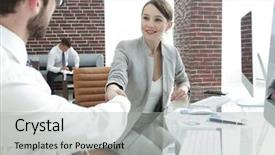  Presentation with shaking hands - Cool new slide set with hands with his business partner backdrop and a  colored foreground