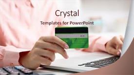  Presentation with credit card - Colorful presentation theme enhanced with hands with laptop and credit backdrop and a lemonade colored foreground