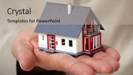  Presentation with real estate tax - PPT layouts enhanced with hands with little house real background and a mint green colored foreground