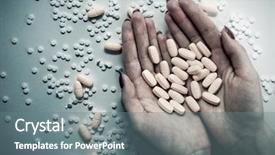  Presentation with pills - Slide deck enhanced with hands with lots of pills background and a gray colored foreground