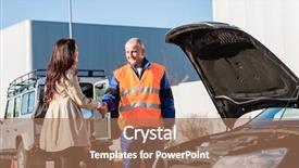  Presentation with shaking hands - Colorful slides enhanced with hands with mechanic car breakdown backdrop and a coral colored foreground