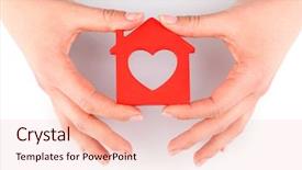  Presentation with white house - Audience pleasing PPT theme consisting of hands with model of house backdrop and a lemonade colored foreground