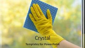  Presentation with napkin - Amazing slide deck having hands with napkin cleaning window backdrop and a yellow colored foreground