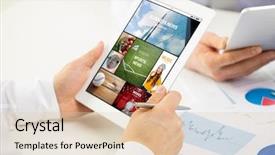  Presentation with web technology - Theme enhanced with hands with news web page background and a  colored foreground