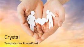  Presentation with people - Cool new PPT layouts with hands with paper couple pictogram backdrop and a yellow colored foreground