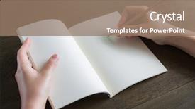  Presentation with book and pen - Slides with hands with pencil and book background and a coral colored foreground