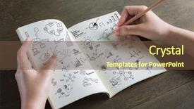  Presentation with business book tgemplate - Cool new presentation with hands with pencil and book backdrop and a tawny brown colored foreground