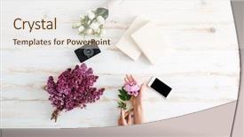  Presentation with peony flower - Beautiful PPT layouts featuring hands with peony flower book backdrop and a sky blue colored foreground