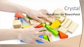  Presentation with pile - Presentation design consisting of hands with pile of wooden block toys isolated on white background and a white colored foreground
