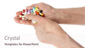  Presentation with pills - Amazing slide deck having hands-with-pills-isolated backdrop and a sky blue colored foreground