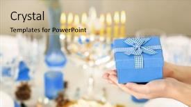  Presentation with hanukkah - PPT theme enhanced with hands with present for hanukkah background and a soft green colored foreground