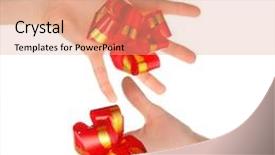  Presentation with red bow - Beautiful slides featuring hands-with-red-bow backdrop and a coral colored foreground