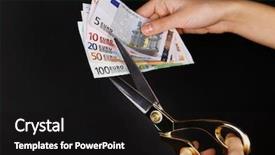 Presentation with black hands - PPT theme with hands with scissors cutting euro background and a black colored foreground
