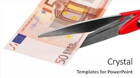  Presentation with euro - Slides having hands with scissors cutting euro background and a white colored foreground