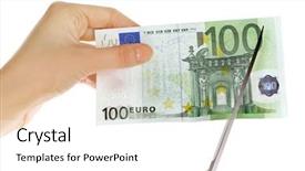  Presentation with sustainable development economics hands - Slides enhanced with hands with scissors cutting euro background and a white colored foreground