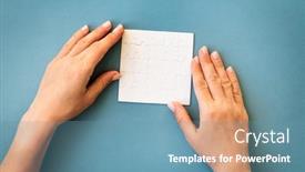 Presentation with square - PPT layouts consisting of hands-with-small-white-square background and a teal colored foreground