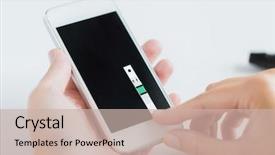  Presentation with home health care - PPT layouts featuring hands with smartphone and test background and a soft green colored foreground