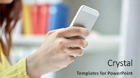  Presentation with healthcare technology internet of things cloud - PPT theme having hands with smartphone at home background and a light gray colored foreground