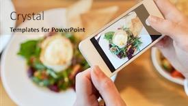  Presentation with camembert - PPT layouts having hands-with-smartphone-photograph-beetroot background and a coral colored foreground