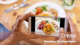  Presentation with food technology - Audience pleasing slide deck consisting of hands with smartphone photographing food backdrop and a red colored foreground