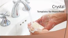  Presentation with liquid soap hand wash - Audience pleasing PPT theme consisting of hands with soap and water backdrop and a white colored foreground