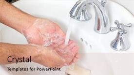  Presentation with soap - Presentation having hands with soap and water background and a coral colored foreground