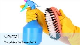  Presentation with spray - Theme with hands with spray and cleaning background and a  colored foreground
