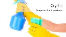  Presentation with spray - Colorful slide set enhanced with hands with spray and cleaning backdrop and a  colored foreground