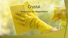  Presentation with commercial cleaning - Slides with hands with spray cleaning background and a  colored foreground