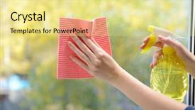  Presentation with commercial cleaning - Theme enhanced with hands with spray cleaning background and a blonde colored foreground