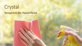  Presentation with spray - Theme having hands with spray cleaning the window background and a cream colored foreground