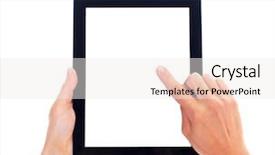  Presentation with education on computer black hands - Slides featuring hands with tablet computer isolated background and a sky blue colored foreground