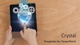  Presentation with composite - Slides enhanced with hands with tablet showing globe background and a coral colored foreground