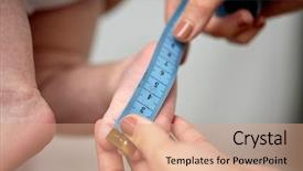  Presentation with child healthcare - Colorful PPT theme enhanced with hands with tape measuring baby backdrop and a coral colored foreground