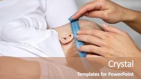  Presentation with child healthcare - Amazing slide deck having hands with tape measuring baby backdrop and a coral colored foreground