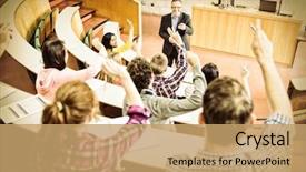  Presentation with lecture hall - Amazing presentation having hands with teacher in college backdrop and a coral colored foreground