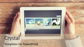  Presentation with gallery - Amazing slide set having hands with video gallery slideshow backdrop and a soft green colored foreground