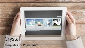  Presentation with gallery - Beautiful presentation theme featuring hands with video gallery slideshow backdrop and a coral colored foreground