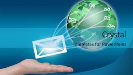  Presentation with world map - Slide deck with hands with world mail delivery background and a teal colored foreground