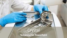  Presentation with dental laboratory - Beautiful theme featuring hands woman dentist holding detail of dental tools in dental clinic laboratory stomatology equipment backdrop and a gray colored foreground