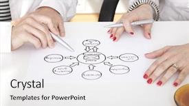  Presentation with schema - PPT theme with team strategy goal - detail of businesspeople hands working background and a white colored foreground