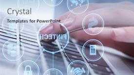  Presentation with fintech financial technology - Slide deck enhanced with hands-working-on-laptop background and a light blue colored foreground