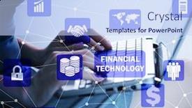  Presentation with fintech financial technology - Beautiful PPT theme featuring hands-working-on-laptop backdrop and a sky blue colored foreground