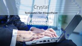  Presentation with fintech financial technology - Slides featuring hands-working-on-laptop background and a light blue colored foreground
