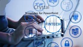  Presentation with fintech financial technology - Slides featuring hands-working-on-laptop background and a light blue colored foreground